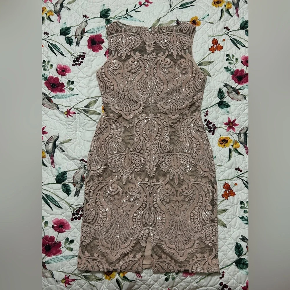 NWT Calvin Klein Taupe Lace and Sequin Midi Dress - Picture 1 of 6